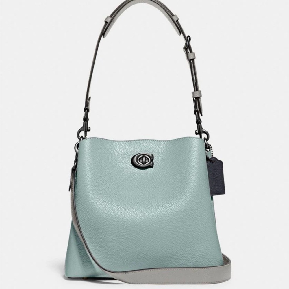 COACH Willow Bucket Bag in Colorblock- Pewter / Aqua Multi